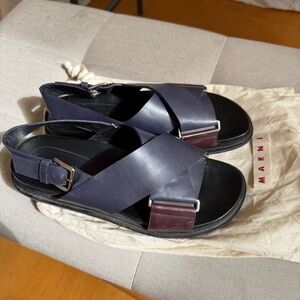 Marni Navy and Burgundy Fussbett Sandals